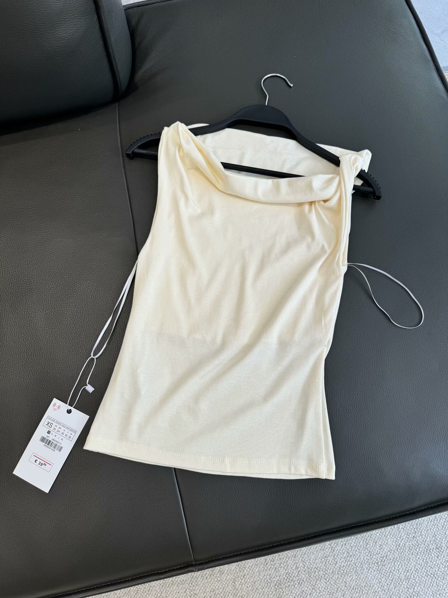 Women's new fashion knot decoration sleeveless pleated off shoulder cotton top