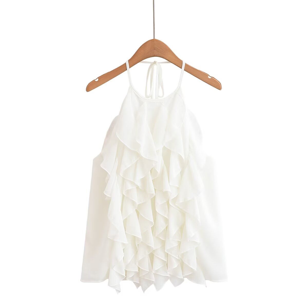 Women's summer fashion ruffle design sleeveless chiffon halter neck top