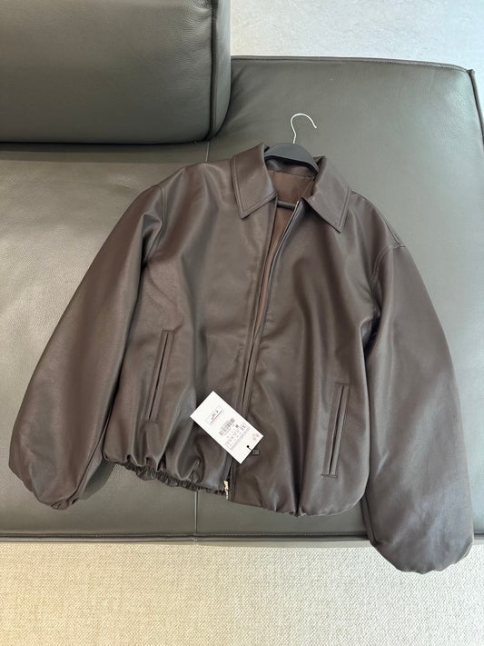 Women's new fashion casual lapel faux leather pilot jacket Coat