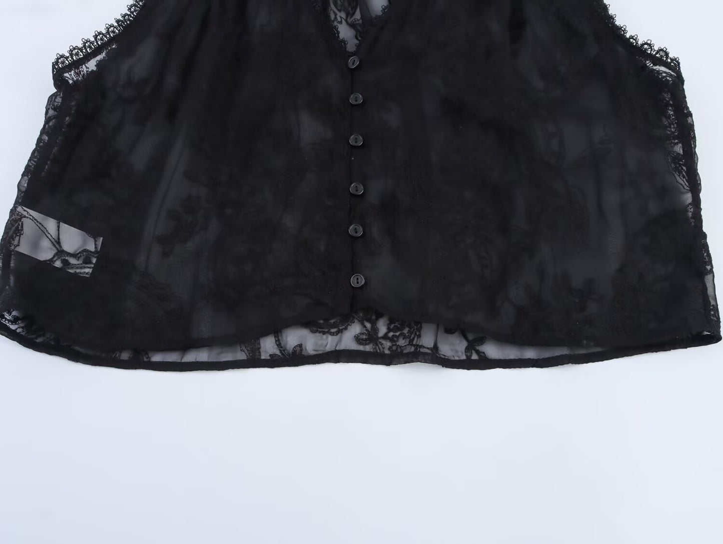 Ladies' New Fashion Vertical Lace Decoration Sleeveless V-neck Embroidered Shirt