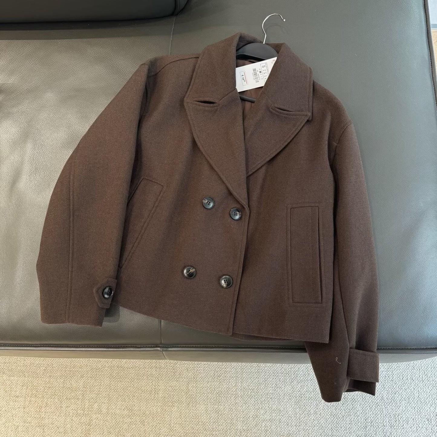 Women's new double breasted short lapel coat