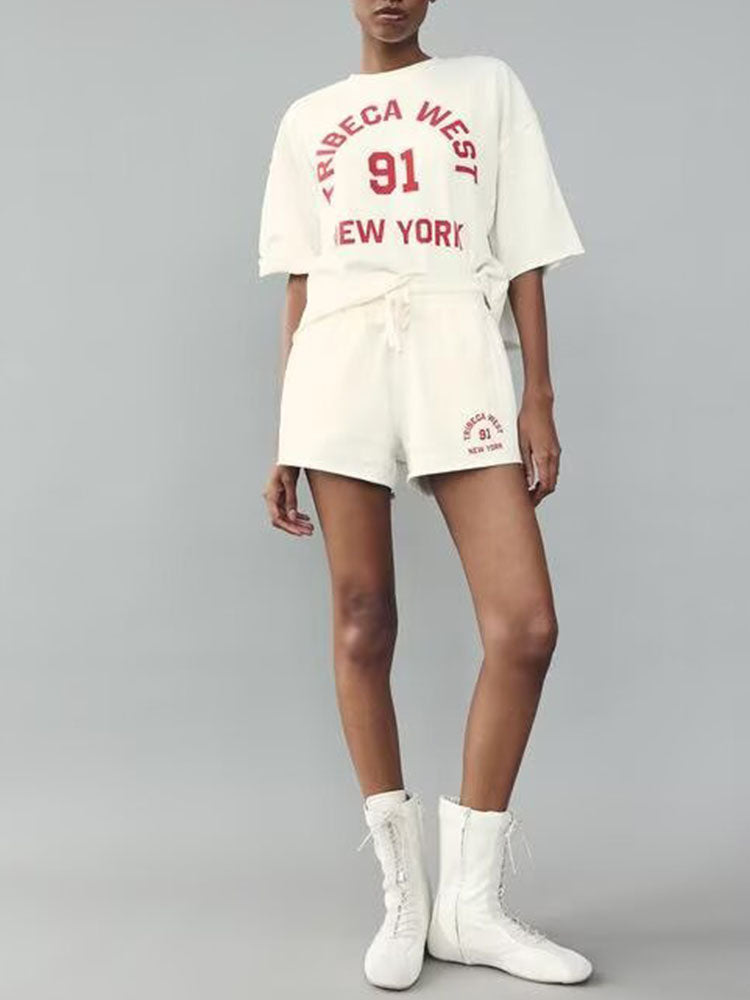 Suit women's 2 pieces 2025 fashion loose short sleeve T-shirt retro women+shorts women's suit