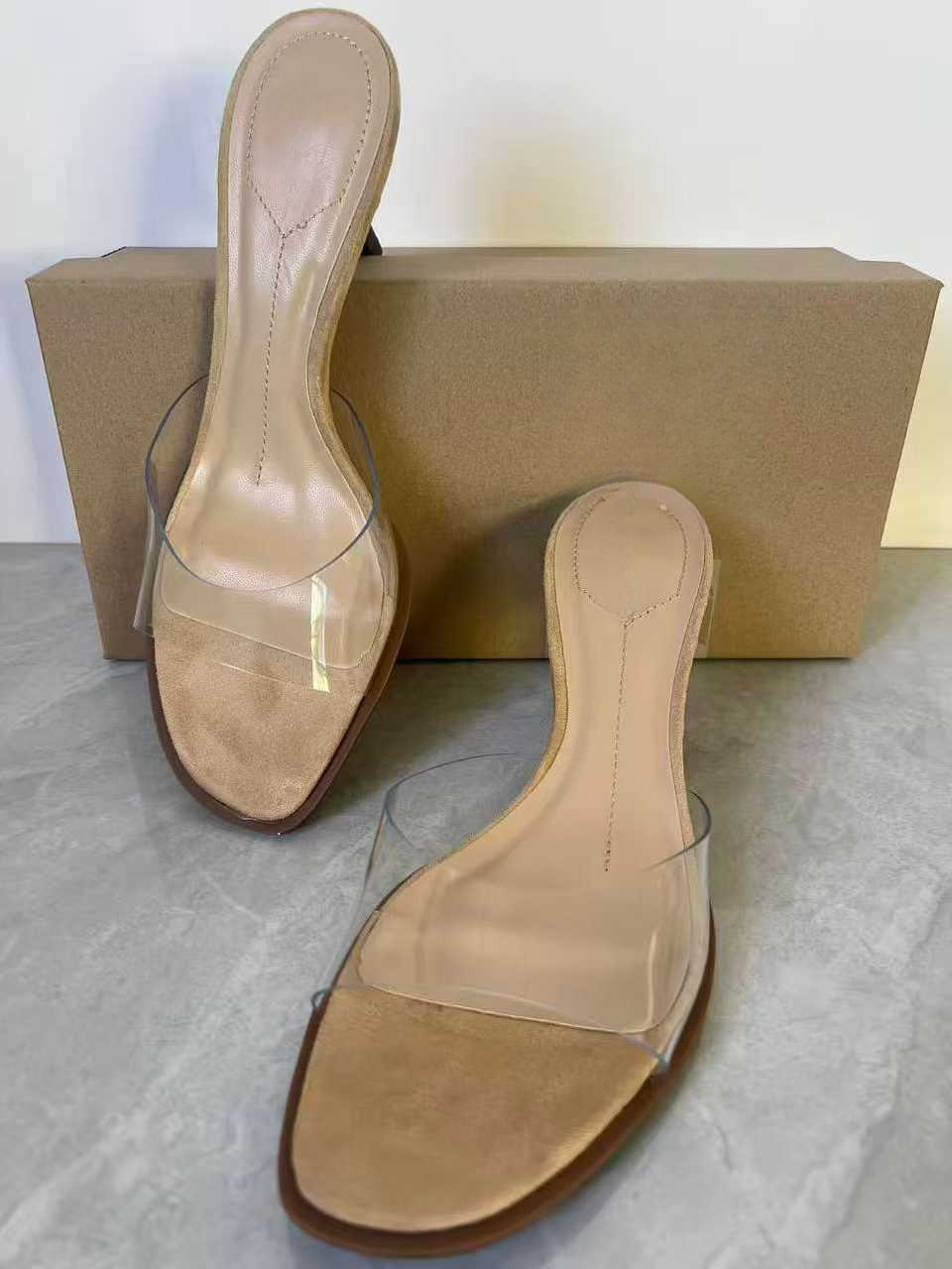 Women's 2026 New Transparent Plastic Stiletto Heel Square Toe Slimming Versatile High-Heeled Sandals