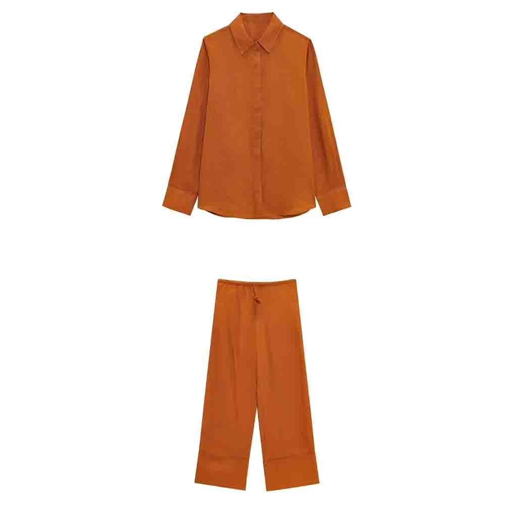 Women's new fashion loose linen blend long sleeved shirt+Pants Women's suit