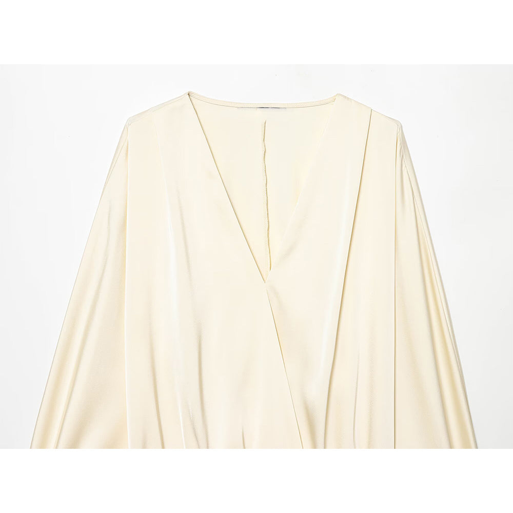 2026 Women's satin textured V-neck shirt