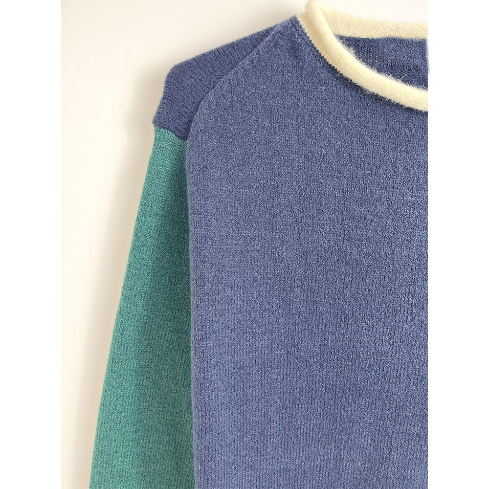 Women's new fashion O Neck long sleeved contrasting knit sweater