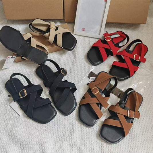 Women's New Fashion Casual Joker Cross Strap Design Flat-bottomed Comfortable Sandals.
