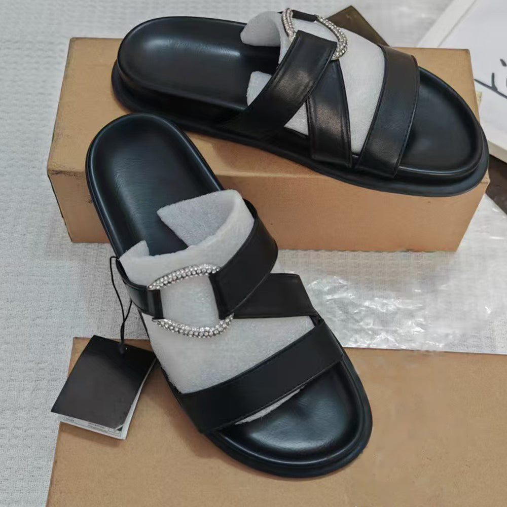 Women's New Fashion Casual Joker Platform Comfortable Wearing Rhinestone Plus Size Sandals and Slippers.