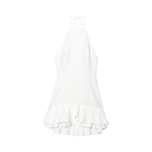 Women's new fashion layered decoration slim backless hanging neck mini dress