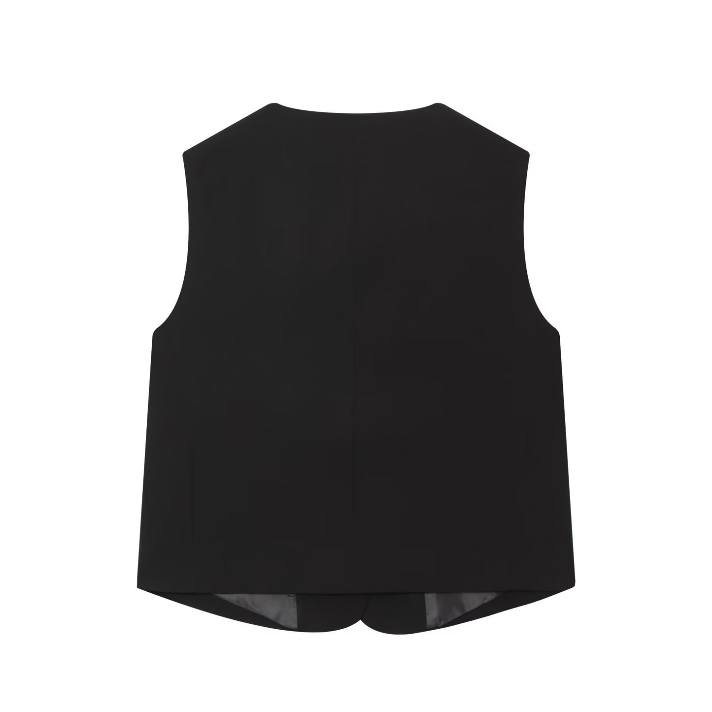 Women's new fashion black O Neck Button-up vest+Pants suit