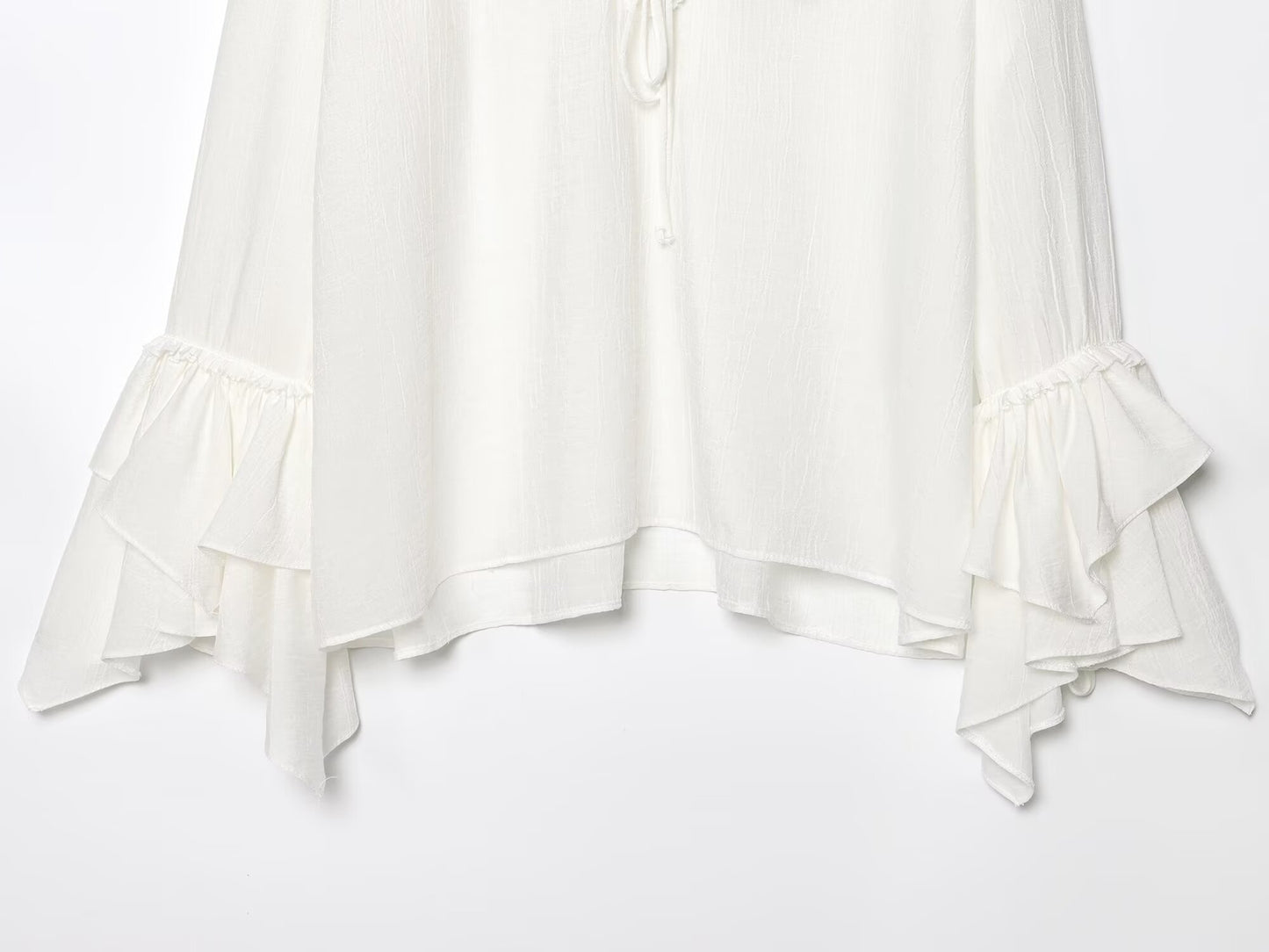 Women's new fashion layered decoration loose V-neck lace up long sleeved shirt