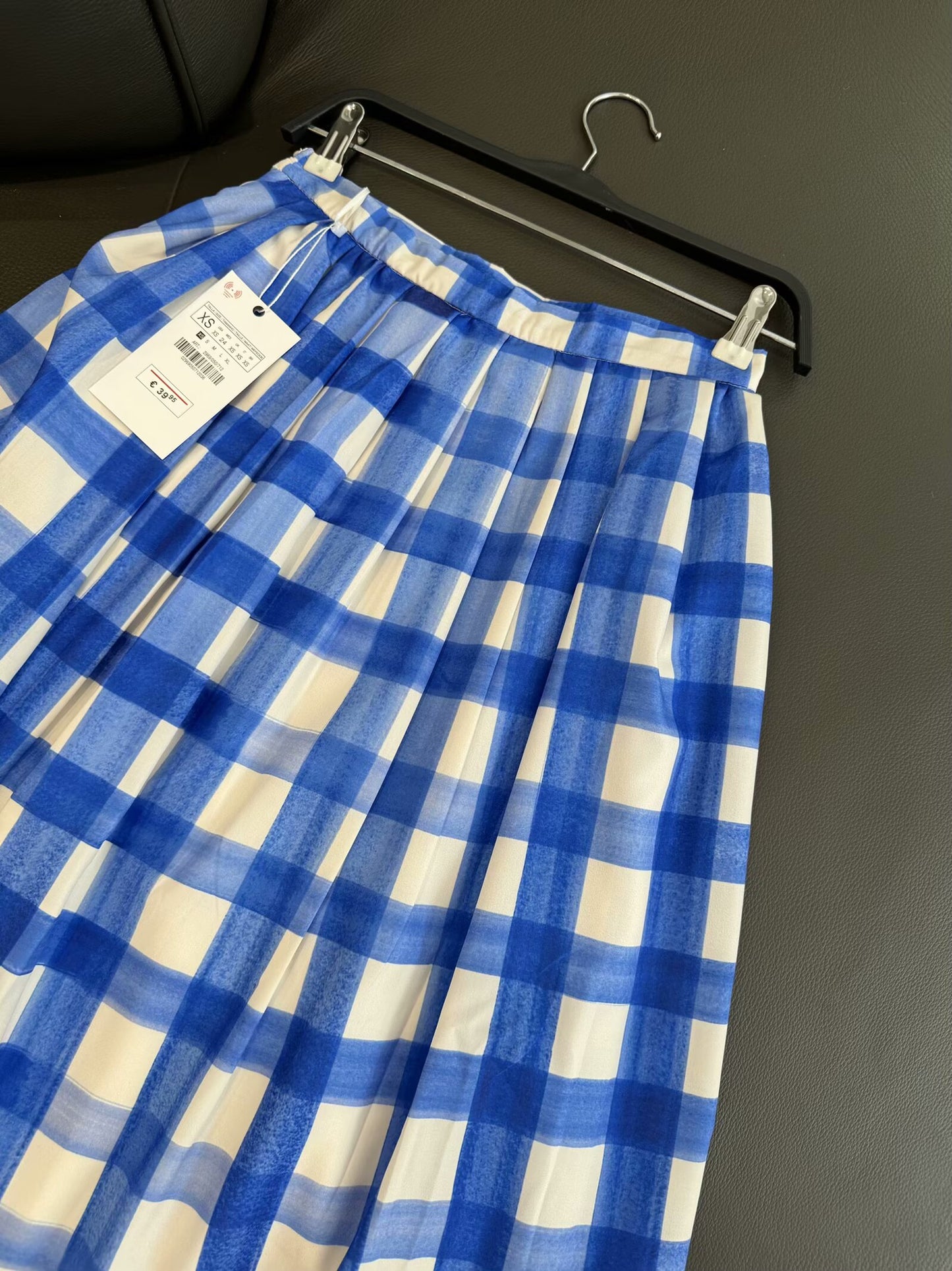 Women's new fashion A-line hem loose cotton mid waist plaid MIDI skirt retro zipper women's skirt