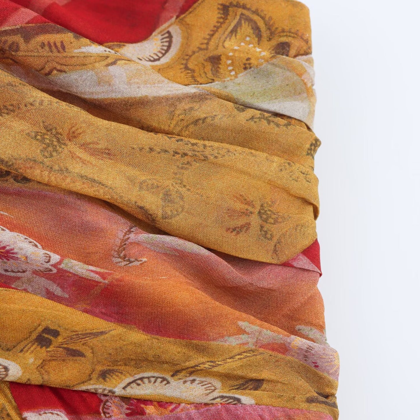 Women's New Fashion Printed Draped Chiffon suspender Midi Dress