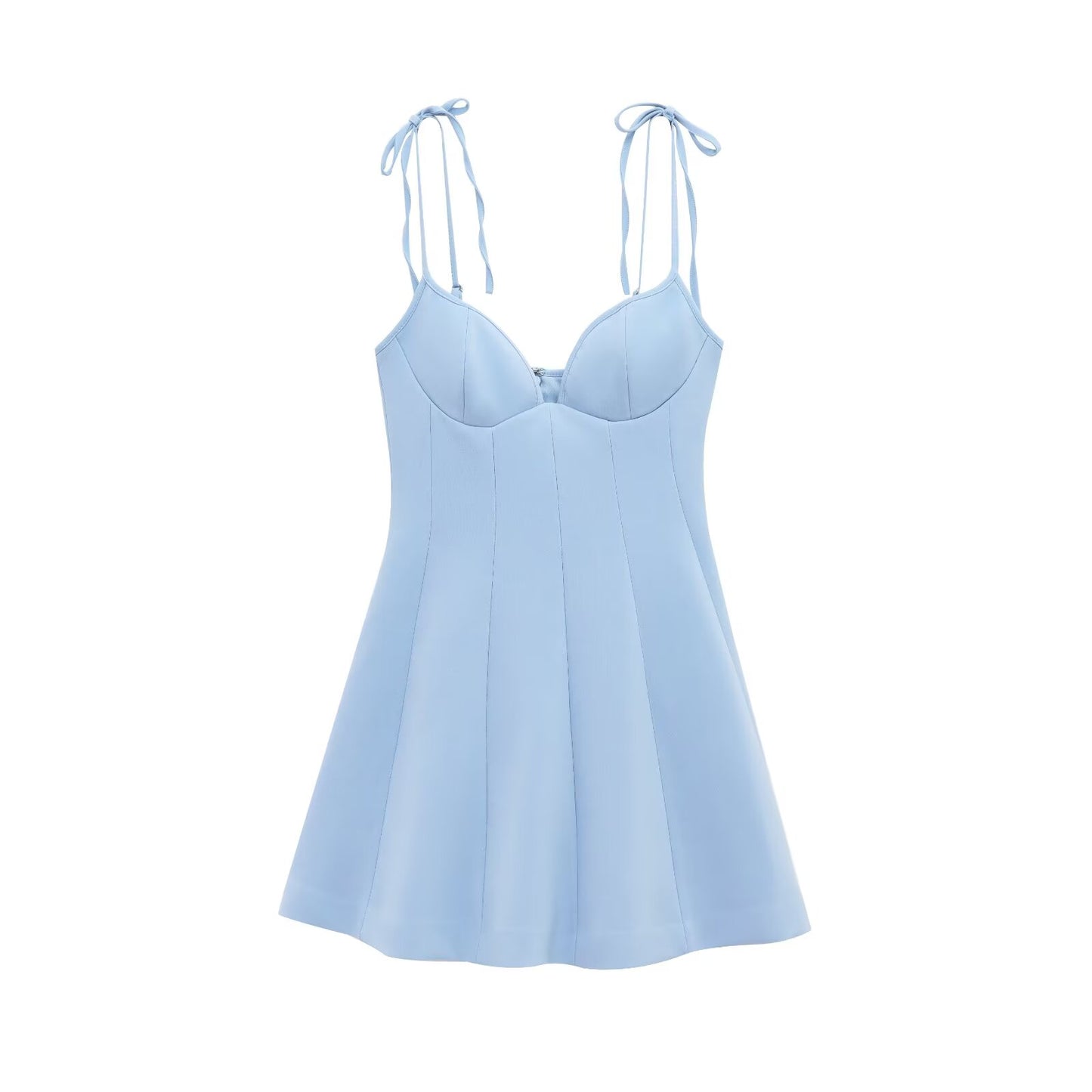 Women's new fashion bow shoulder strap sleeveless backless wide swing mini dress