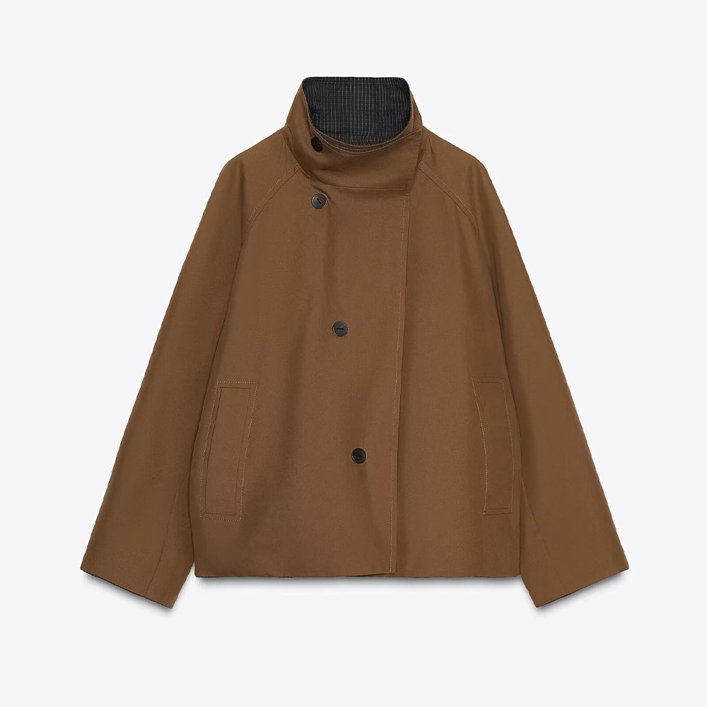 Women's new fashion short double-sided wear plaid windbreaker Coat