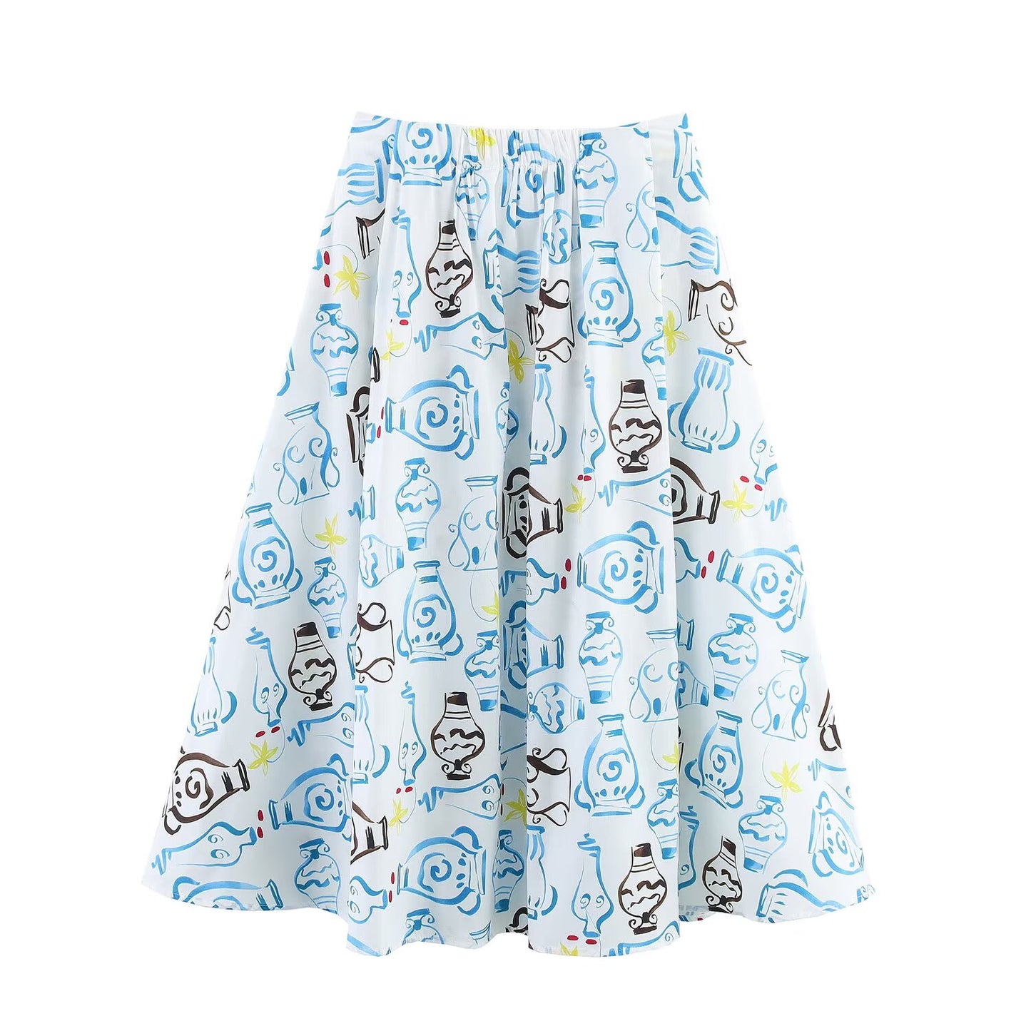 Women's' New Fashion loose side pocket casual printed Wide pleated MIDI skirt