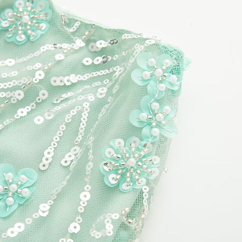 Ladies' 2025 New Fashion Flower sequin Decoration Slim Embroidered Mesh Mini Skirt