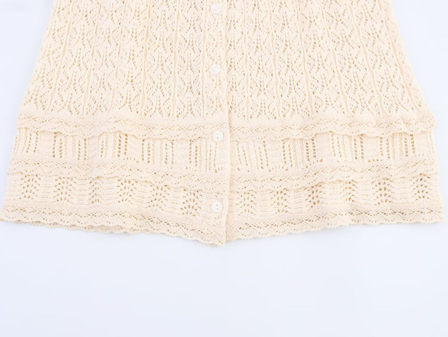 Women's New Fashion Button up decoration Mesh Jacquard Knitted suspender Top