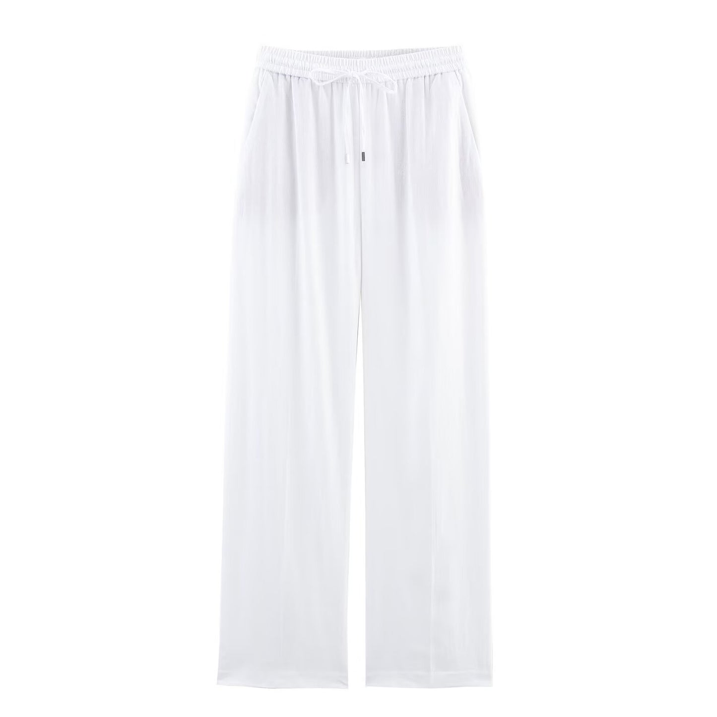 Women's' new fashion loose elastic waist casual linen blended straight leg pants