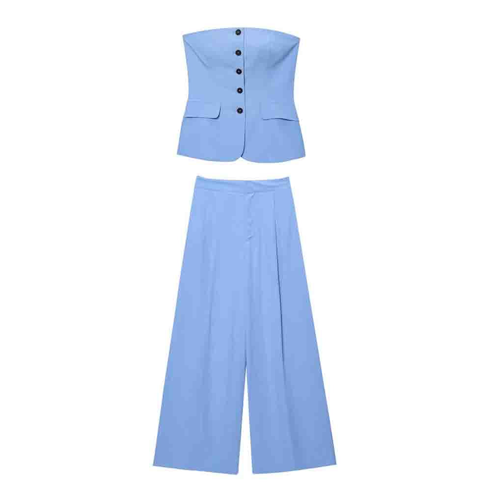 Women's new fashion slim single breasted strapless top+Pants Women's suit