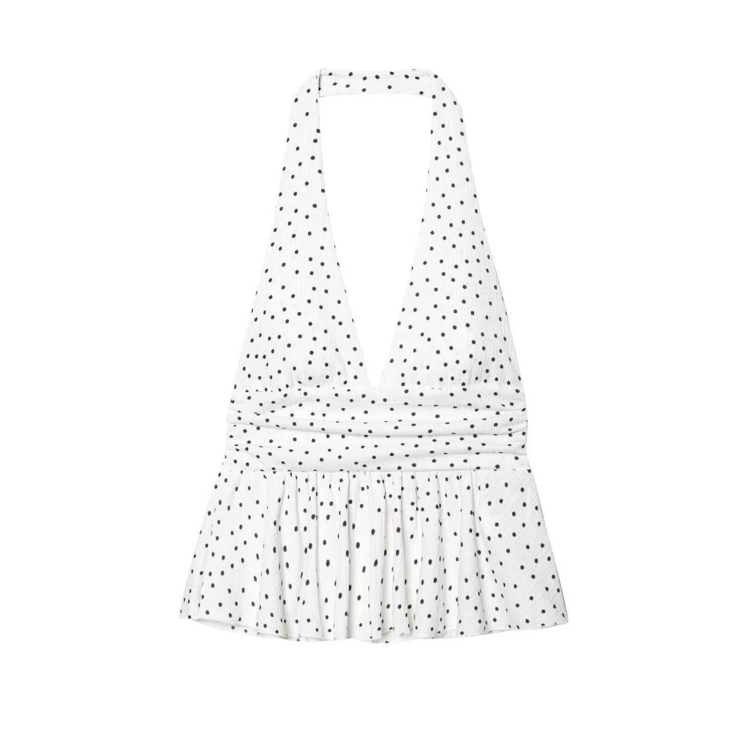 Women's new fashion layered decoration polka dot print hanging neck collar top