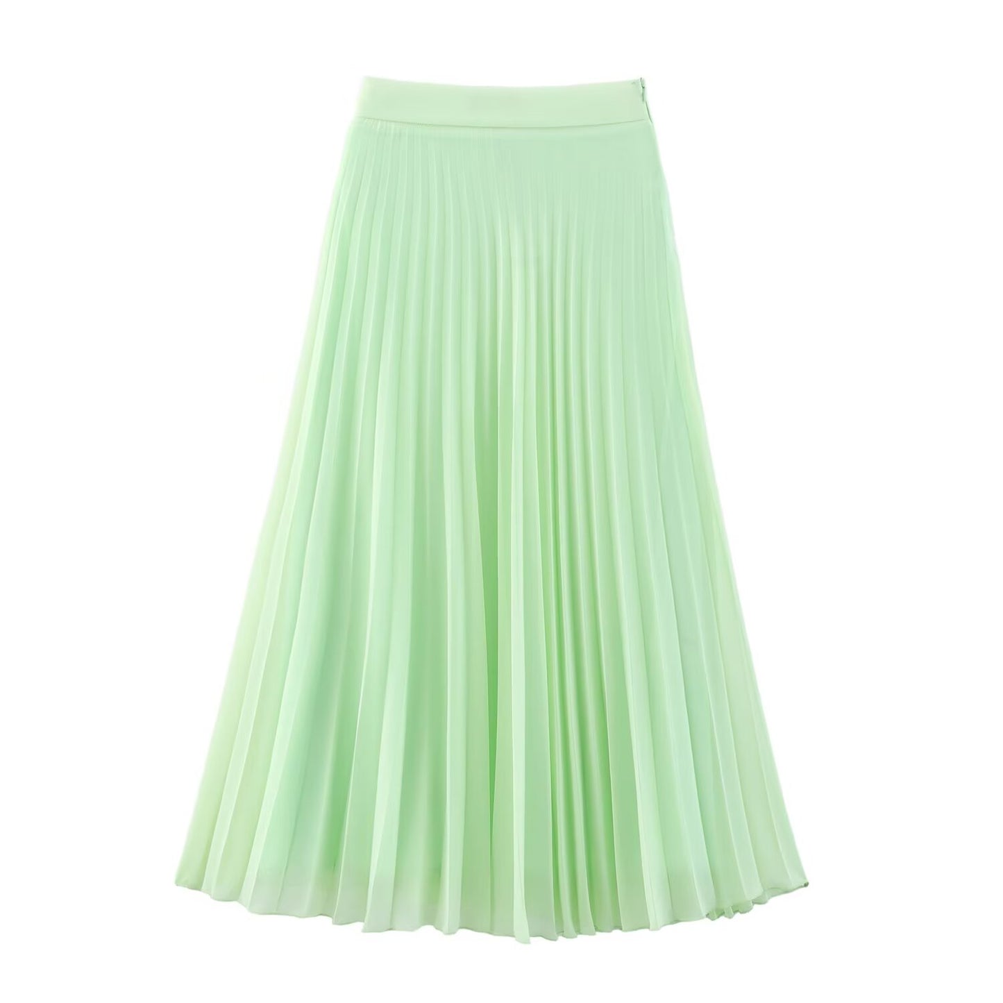 Women's new fashion casual versatile solid pleated MIDI skirt retro high waisted side zipper women's skirt