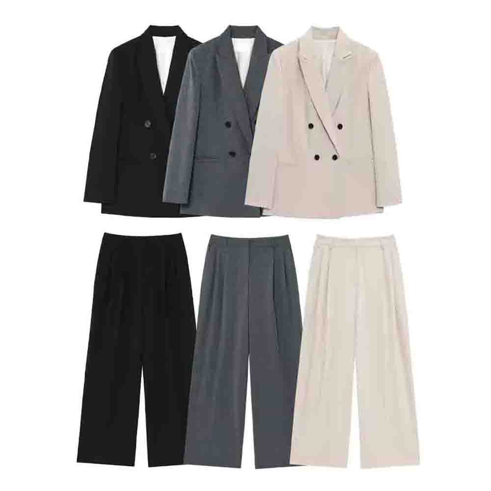 Ladies' new fashion double breasted suit jacket vintage women's jacket chic top+Pants Women's suit