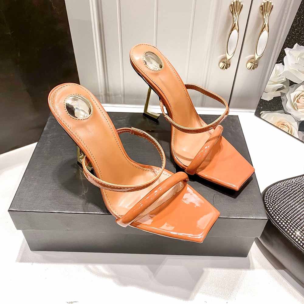 Women's New Temperament Joker Square Toe Letters with Design High-heeled Sandals.