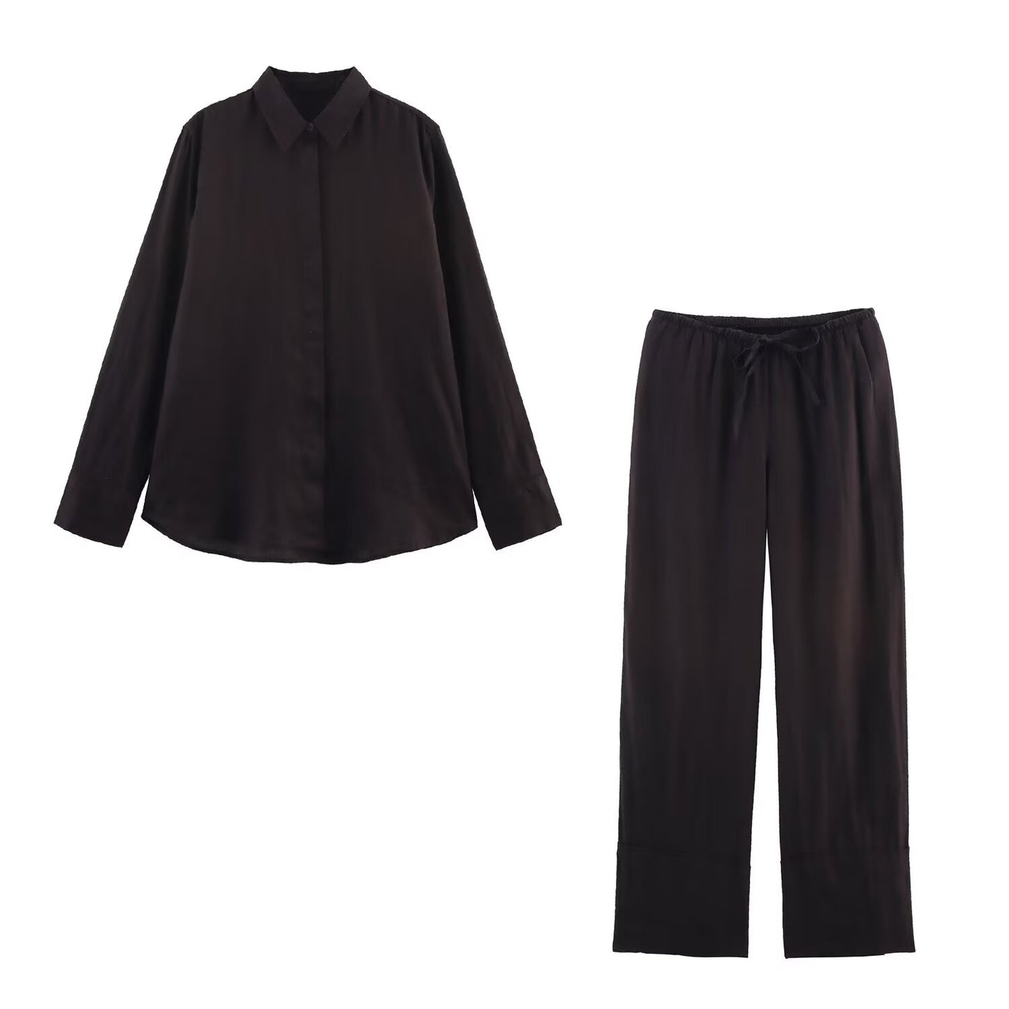 Women's new fashion loose single breasted casual linen blend shirt retro long sleeved women's shirt chic top+Pants Women's suit