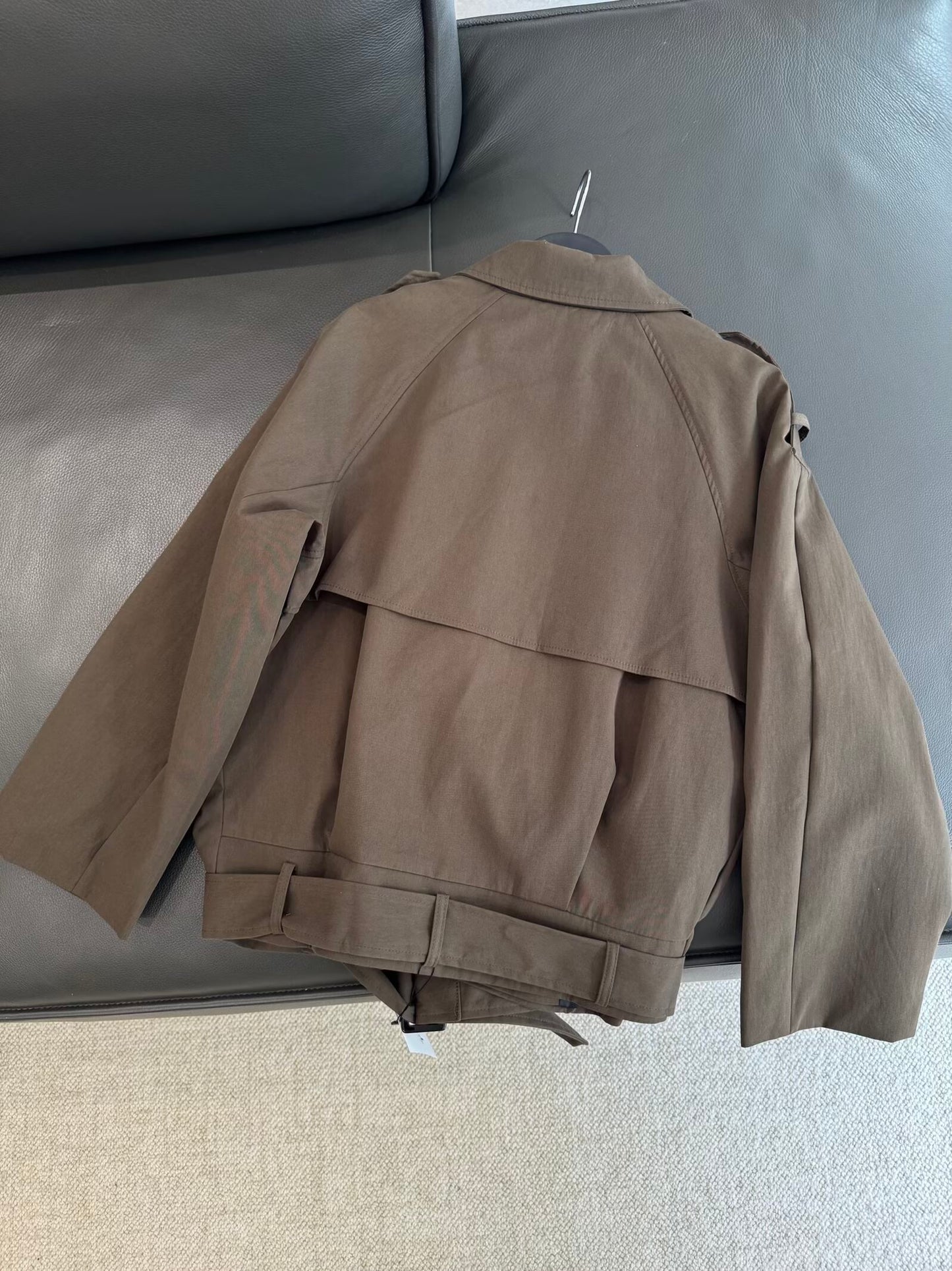 Women's New Fashion With Belt Short Double breasted Windbreaker Coat