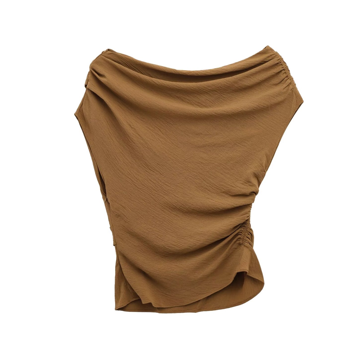 Women's new fashion asymmetrical design casual sloping shoulder Pleated top