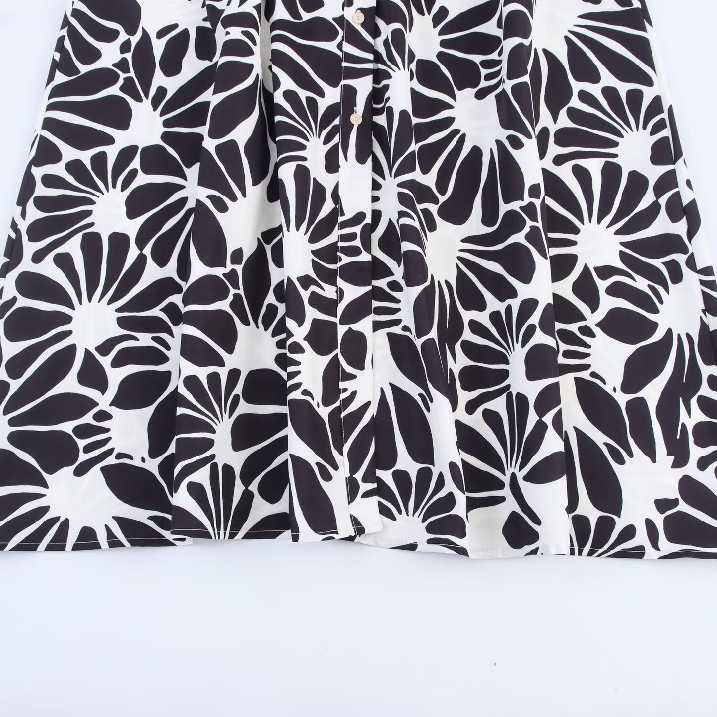 Women's New Fashion With Belt Short sleeved Printed Poplin Midi Dress