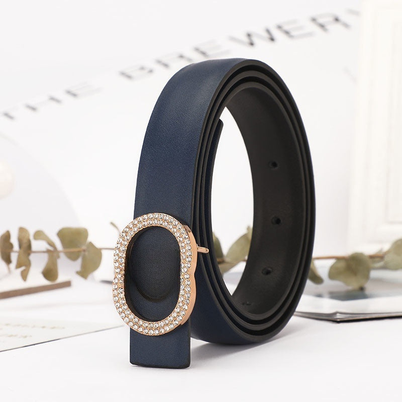 Women's New Temperament Joker Rhinestone Buckle Decoration with Belt with A Box