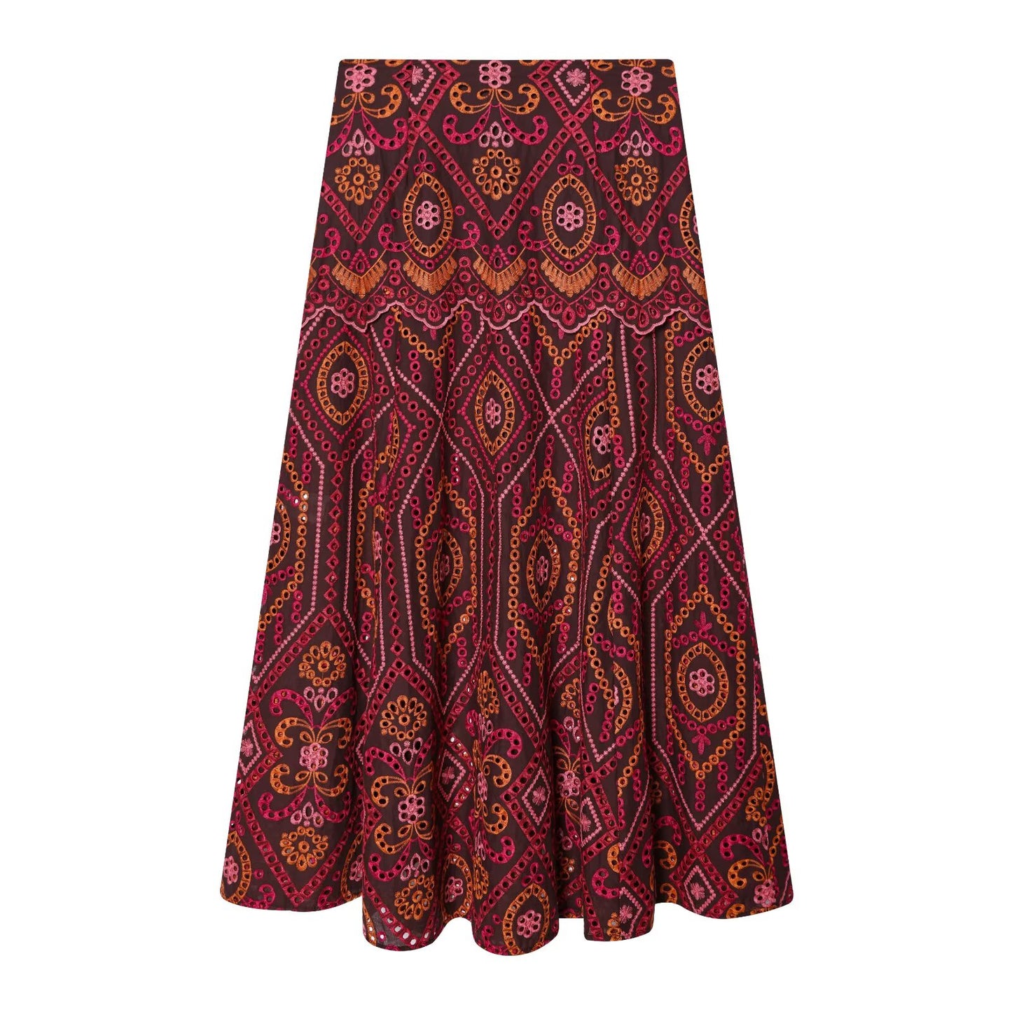 suit Women's 2 pieces hollowed out embroidered O-Neck top+Skirts