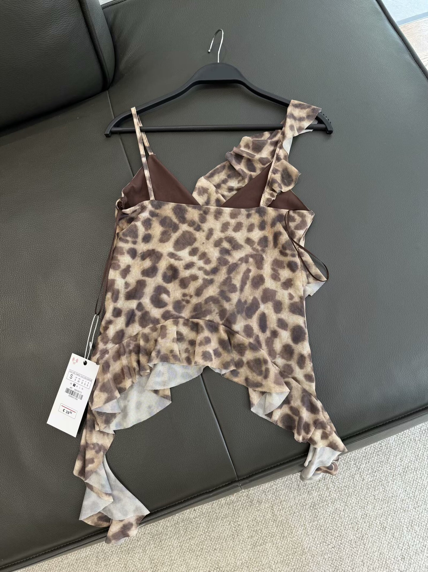 Women's 2025 new fashion layered decoration printed tulle suspender top