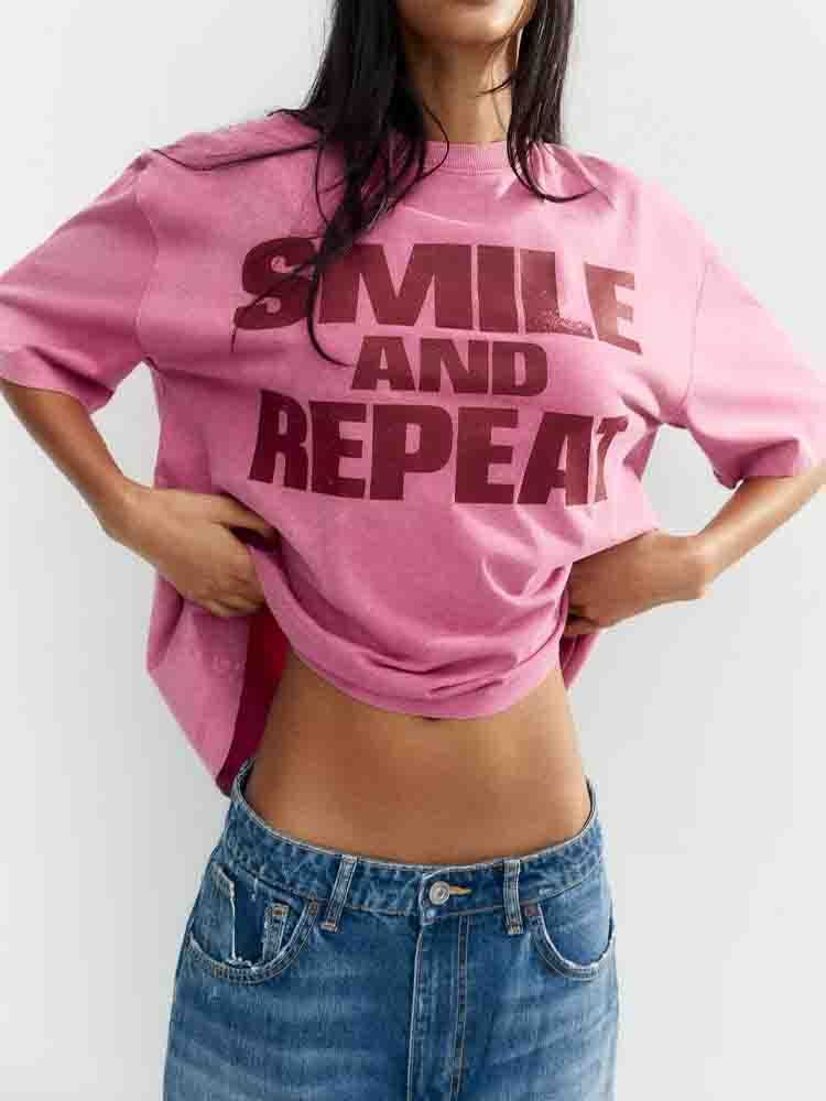 Women's new basic style O Neck T-shirt casual loose letter printed T-shirt short sleeved women's T-shirt