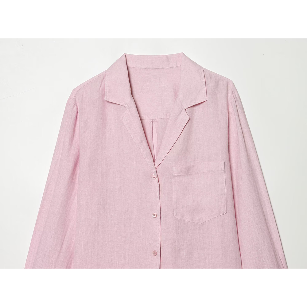 suit Women's 2 pieces pocket decoration linen blend shirt+Pants