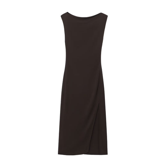 Women's summer new fashion slim boat neck sleeveless MIDI dress