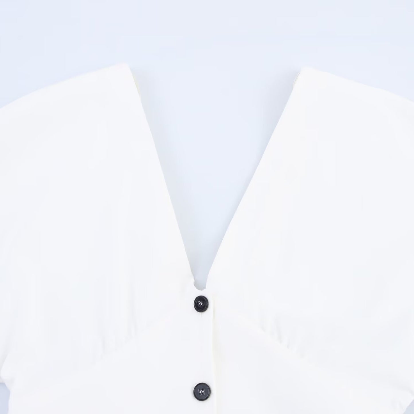 Women's New Fashion Short sleeved Single breasted Poplin V-neck Midi Dress