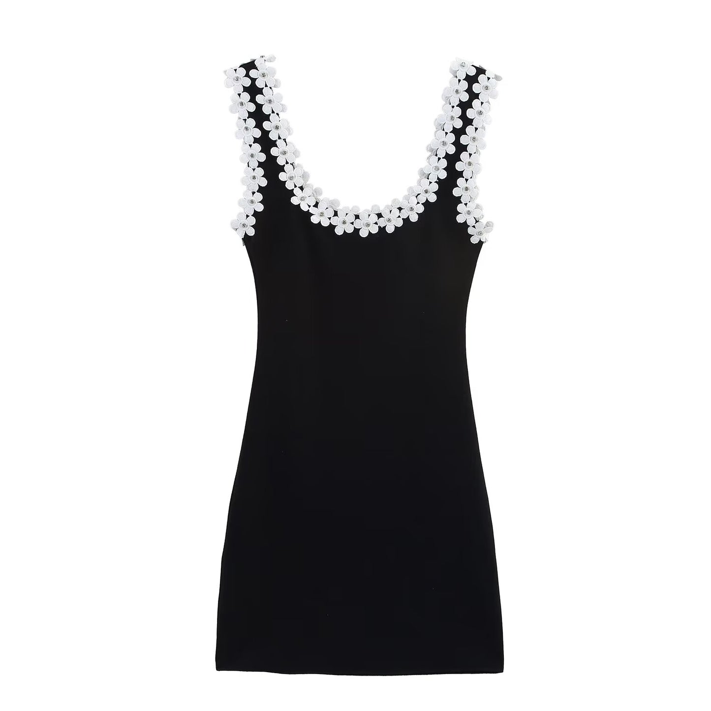 Women's' new fashion floral wide shoulder strap decoration slim backless mini dress