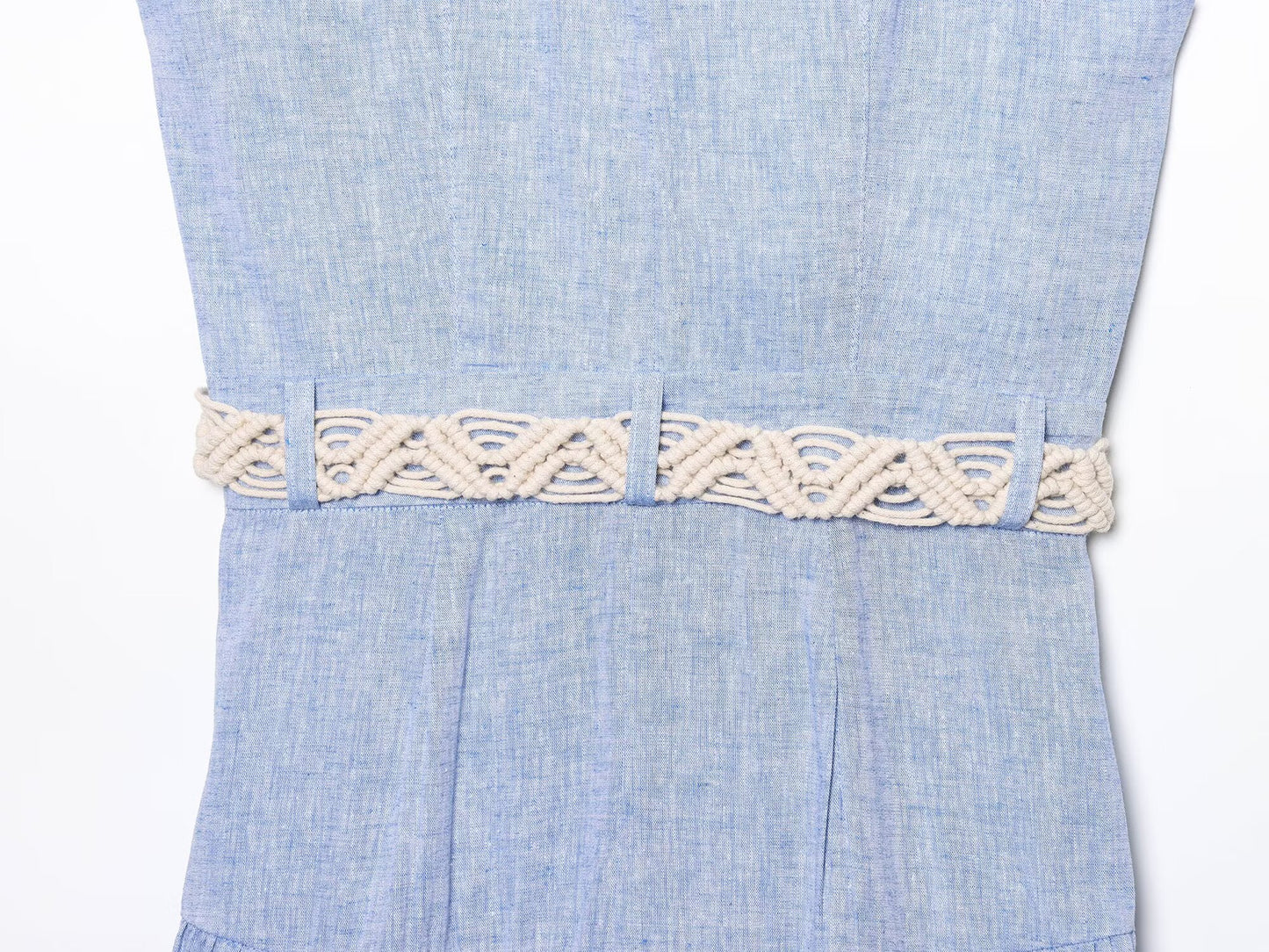 Women's New Fashion With Belt Casual Single breasted Linen Blended Sleeveless Midi Dress