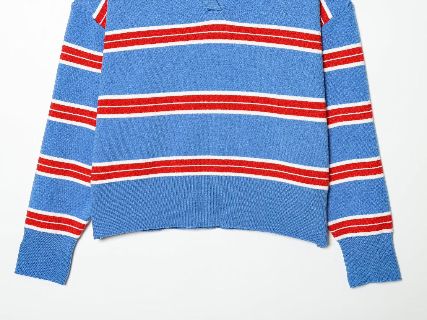 Women's casual striped knitted polo shirt