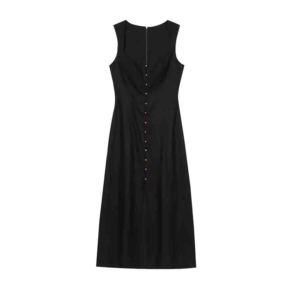 Women's New Fashion Sleeveless Linen Blended Button up Midi Dress