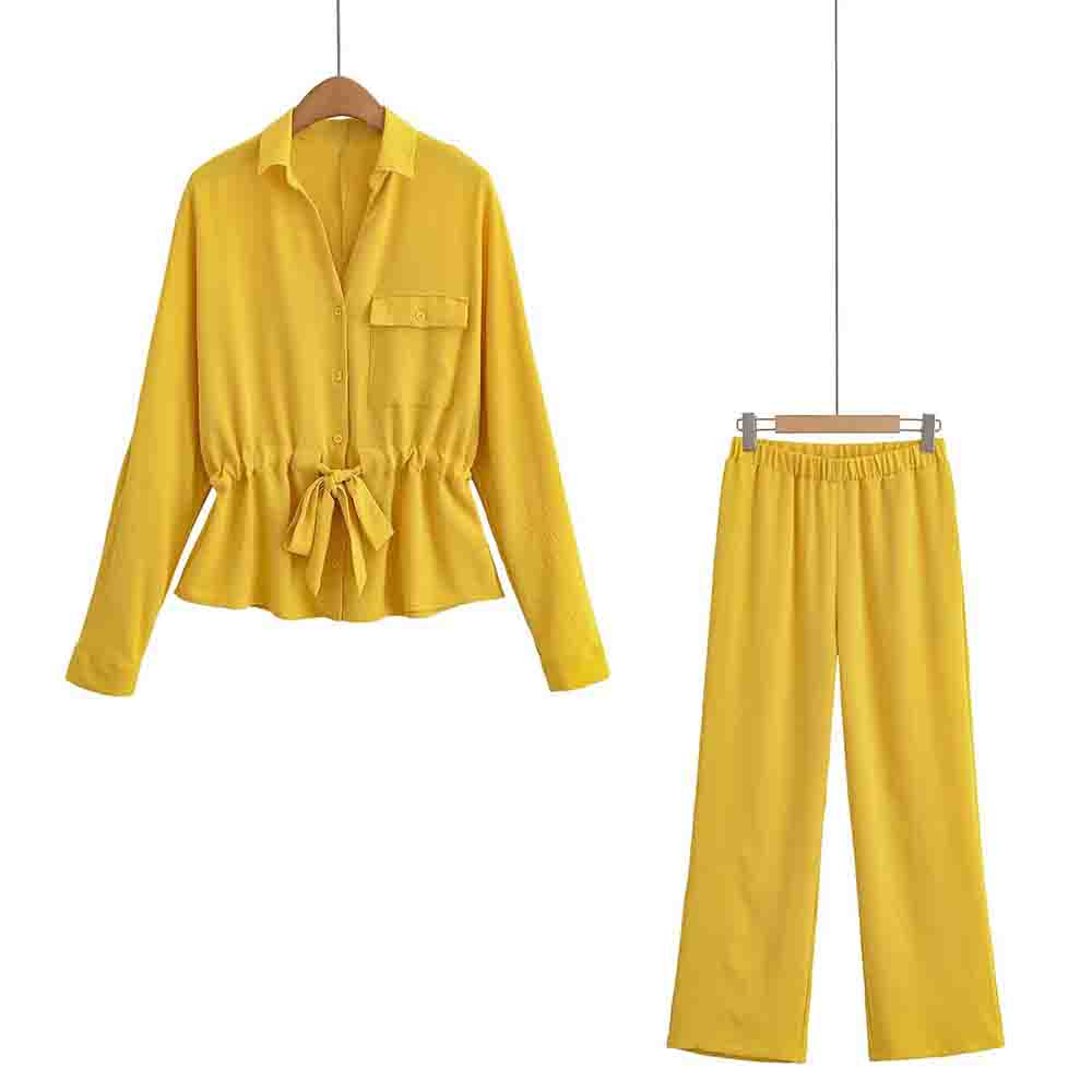 suit Women's 2 pieces New with Belt long sleeved single breasted lapel shirt+Pants suit