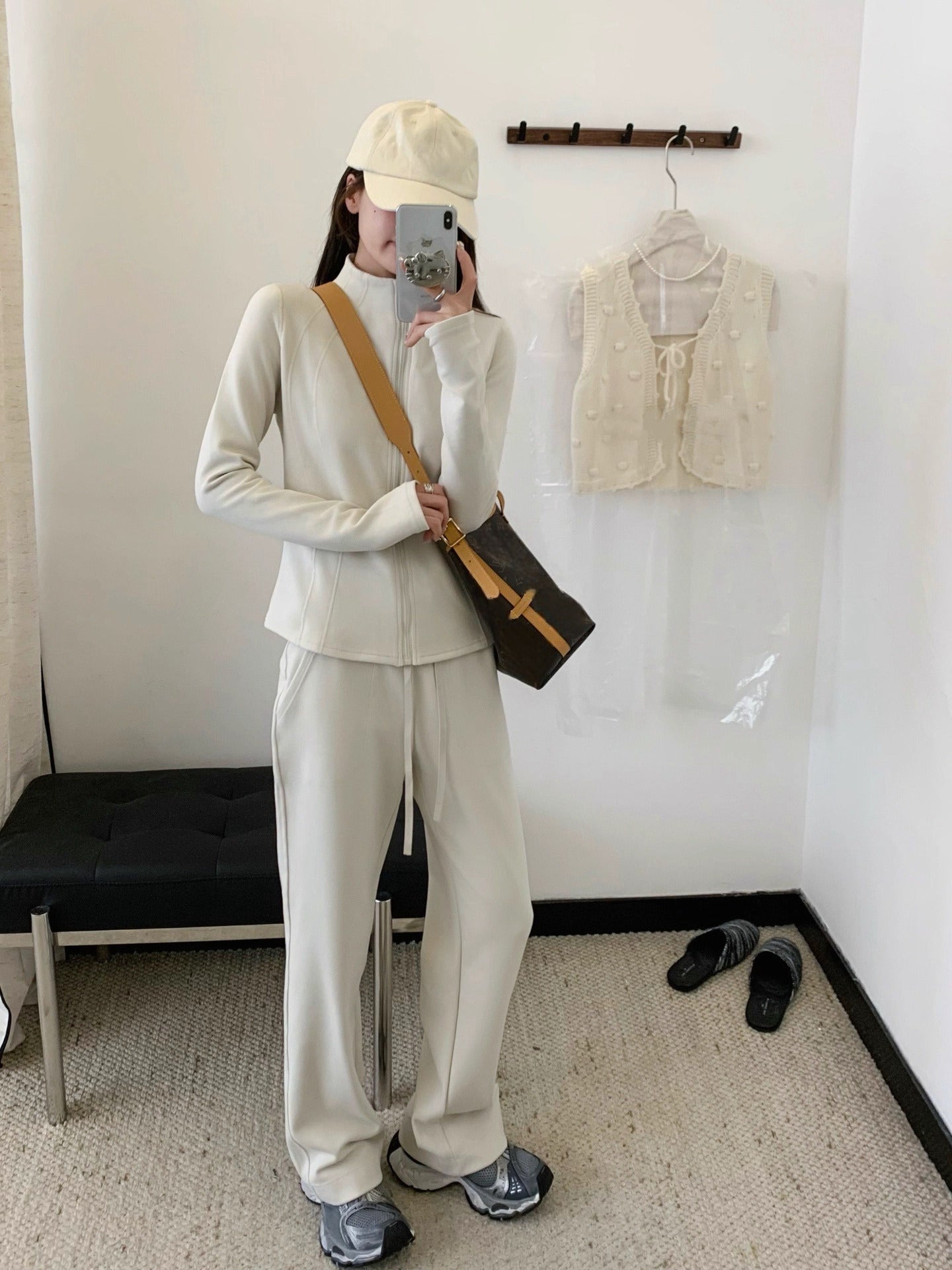 Women's stand-up collar slim cardigan trousers two-piece suit