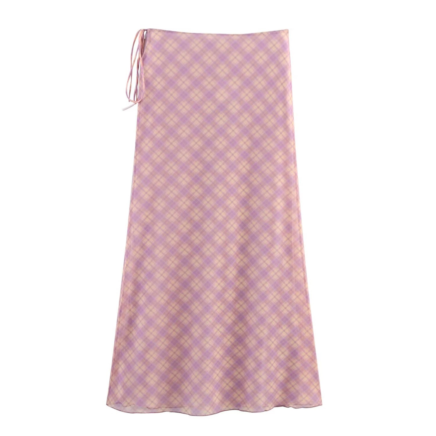 Women's new fashion bow Lace up decoration slim tulle plaid shirt retro V-neck long sleeved women's shirt chic top+Skirts Women's suit