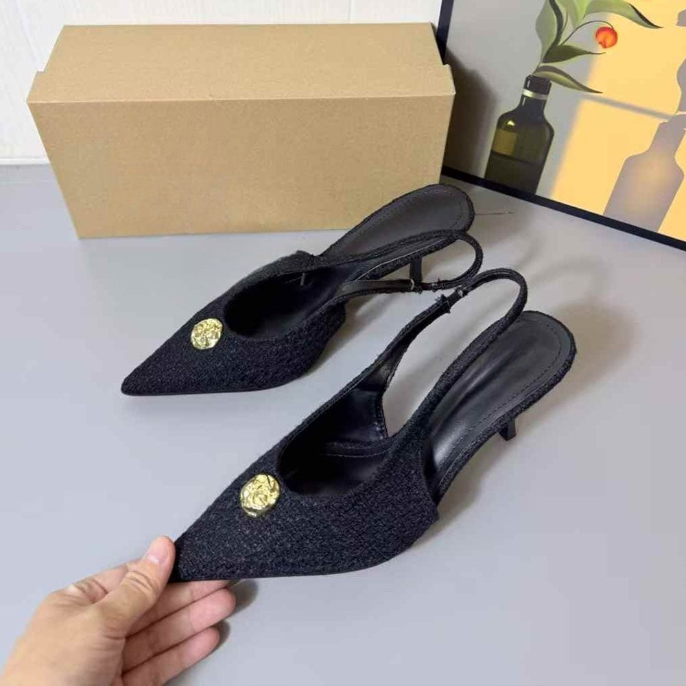 Women's New Temperament Fashion Joker Pointed Back Empty Design Stiletto Heels.