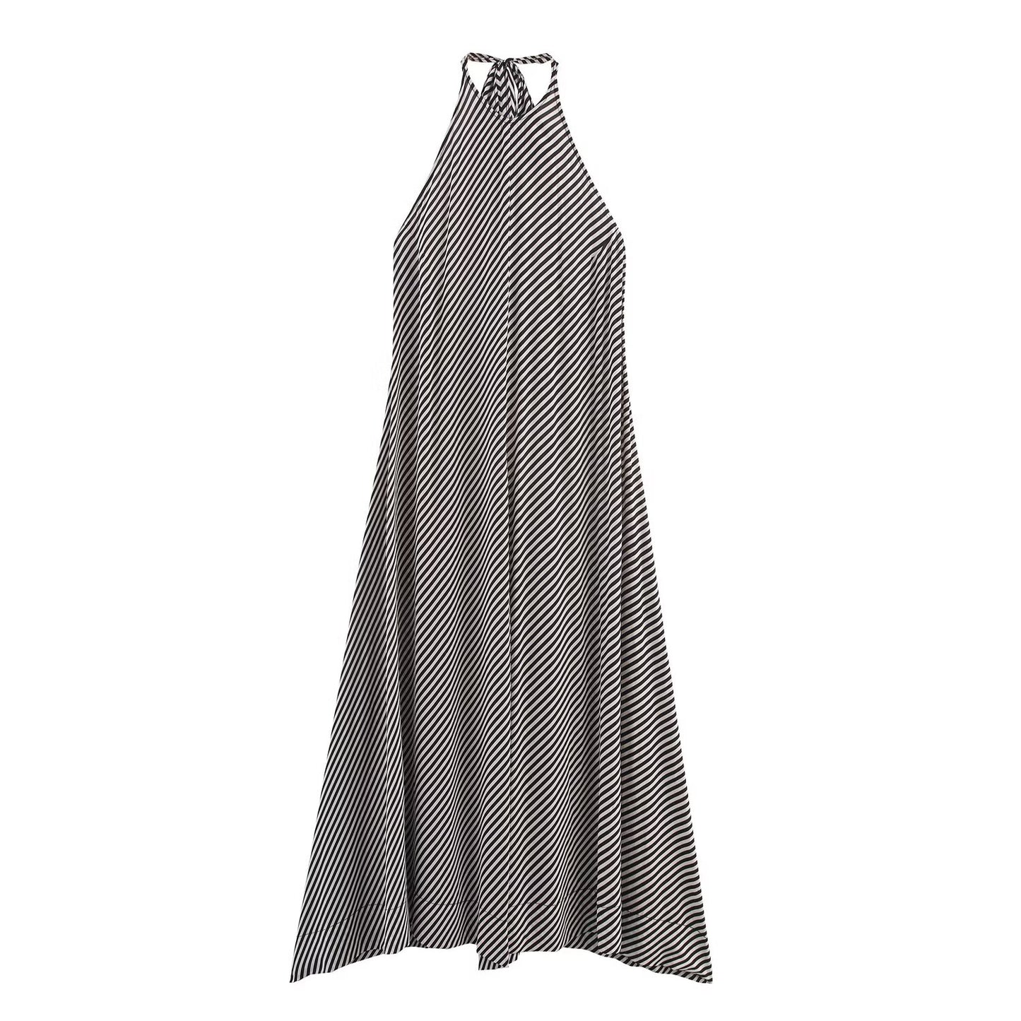 Women's New Fashion Sleeveless Striped Hanging Neck Midi Dress