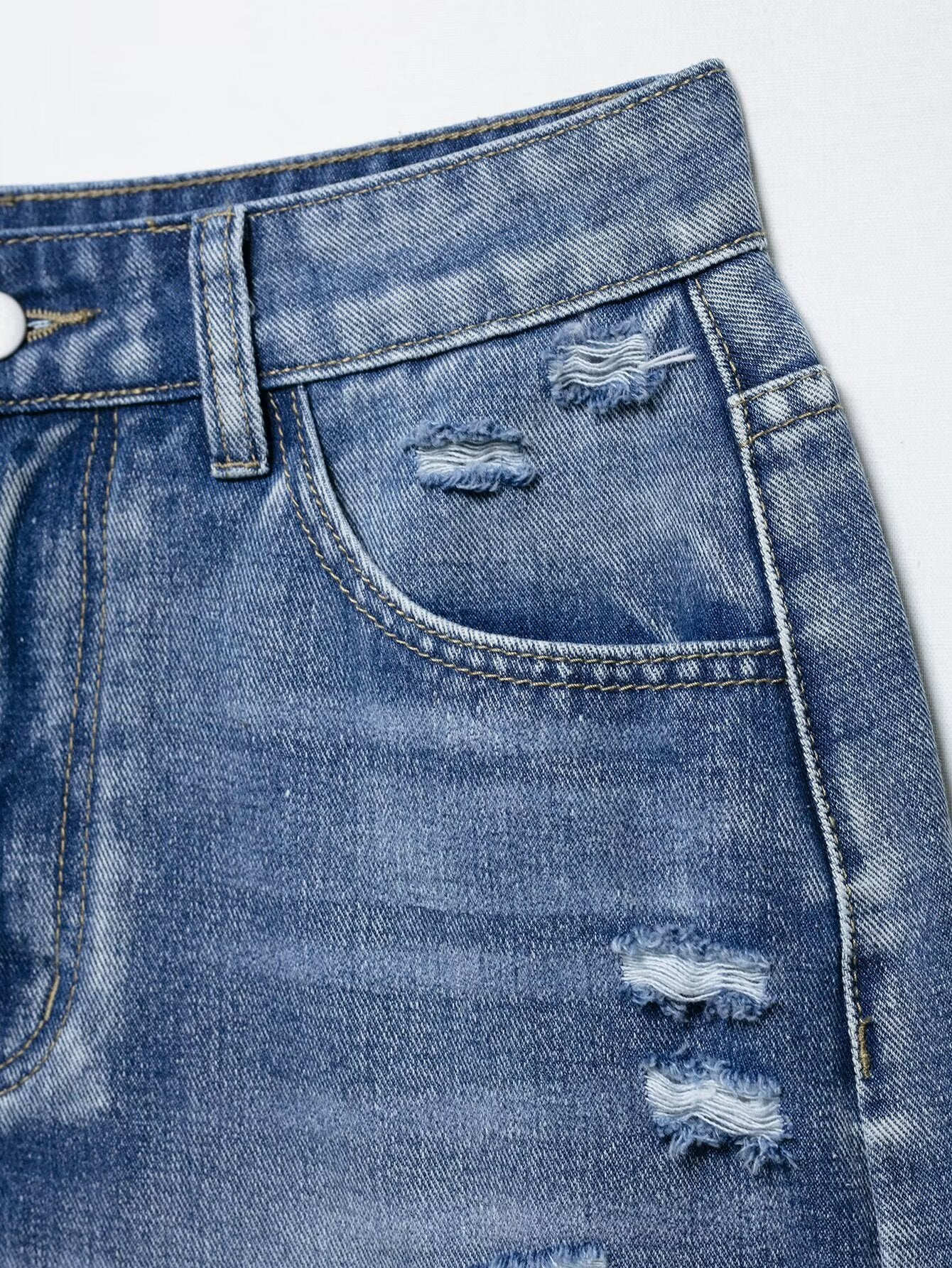 Women's new fashion Broken hole decorative slim high waisted denim mini skirt