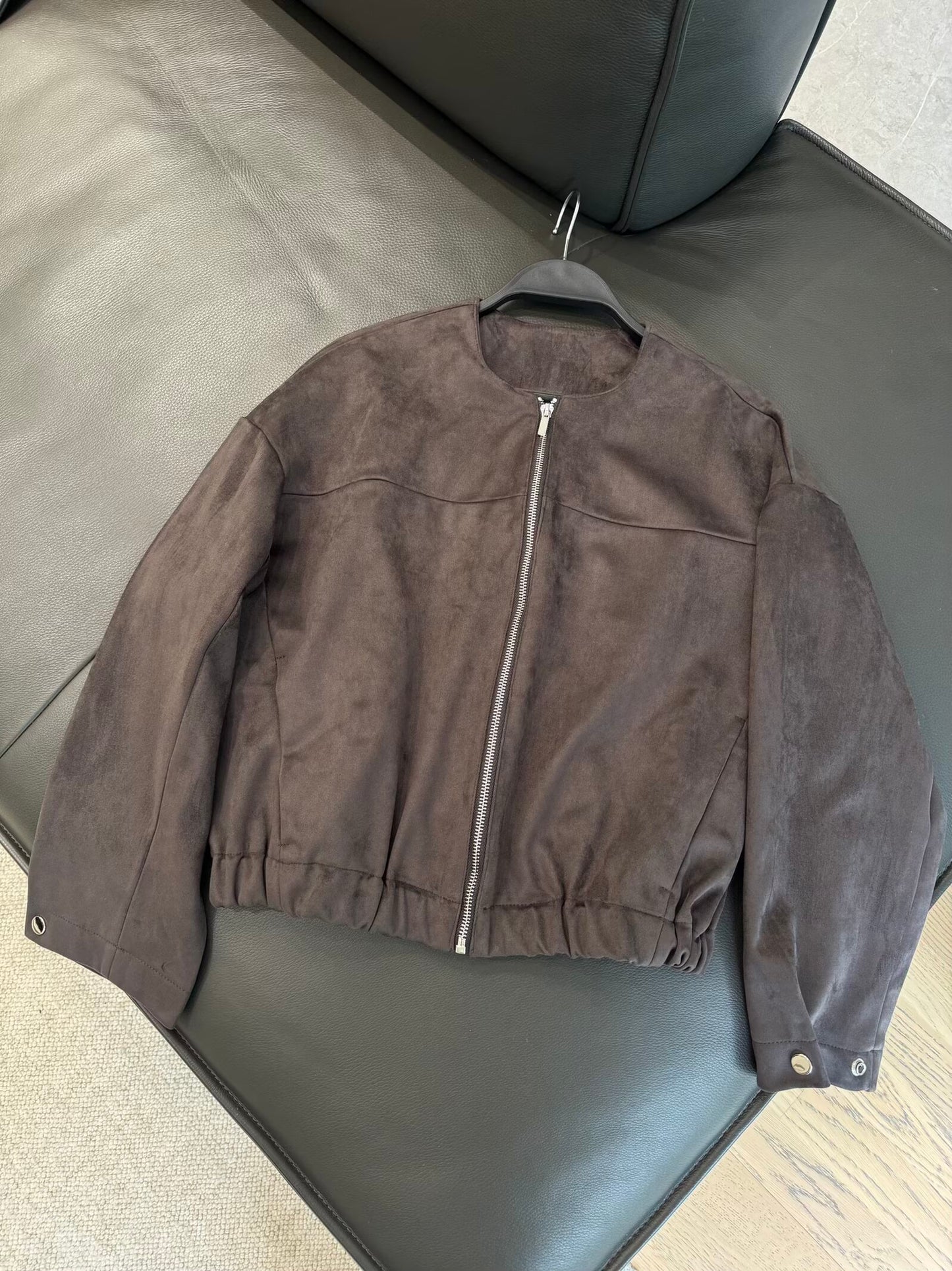 Women's new fashion anti suede effect O Neck zipper jacket Coat